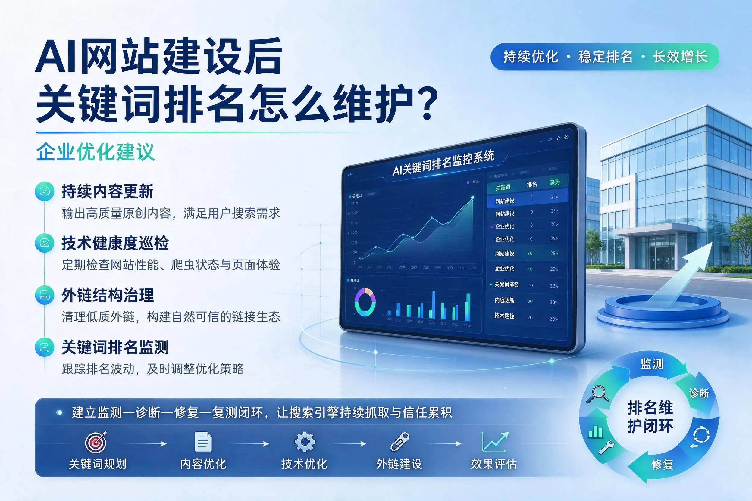AI网站建设后关键词排名怎么维护？伊犁企业优化建议