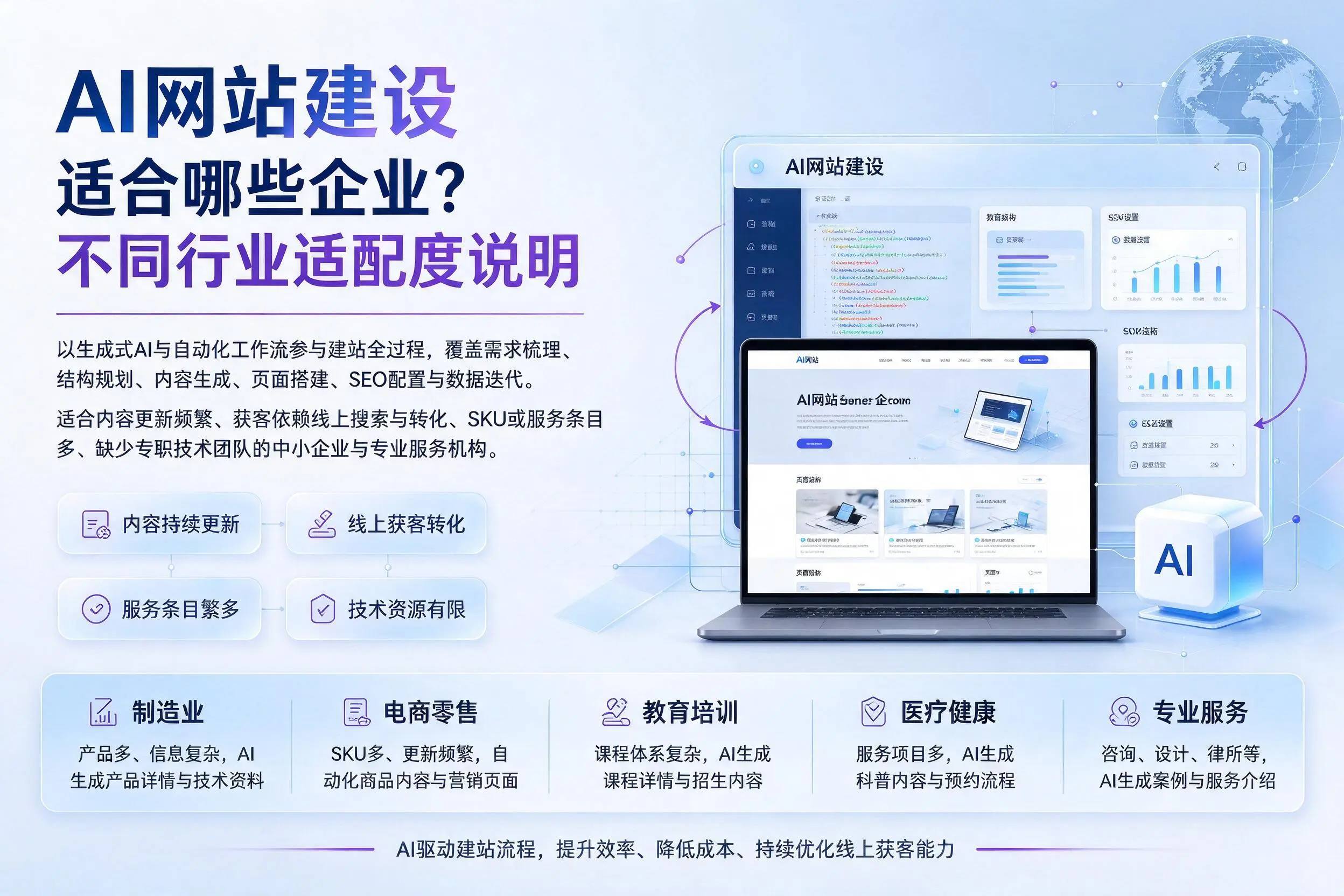 AI网站建设适合哪些企业?伊犁不同行业适配度说明